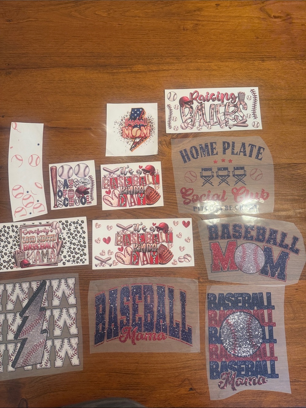 Baseball Mom Vinyl Sticker Pack - Red, Blue, White Designs heat press decals